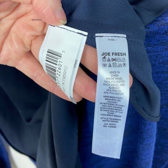 NWT Joe Fresh Knit Woven Mix Tee Long Sleeve Top Blue Size Small New With Tags S - Picture 5 of 8